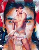 Gay Male Art paintings "All American Boy"  by San Francisco artist Donald Rizzo. Rizzo paints optical illusions in a style call Ambiguous Delusions.