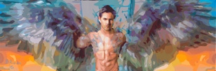 Gay Male Art paintings "Darkness and Pain" by San Francisco artist Donald Rizzo. Donald Rizzo paints kaleidoscopic visions of vibrant colors.