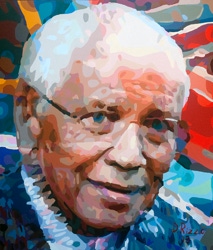Abstract Realism Juxtaposed paintings Nelson Mandela juxtaposed Richard Cheney Reconciliation juxtaposed Malevolence by San Francisco artist Donald Rizzo