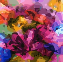 Orgy a painting by San Francisco gay artist Donald Rizzo. Abstract verism in kaleidoscopic visions of vibrant colors.