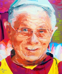Abstract Realism Juxtaposed paintings Benedict XVI juxtaposed 14th Dalai Lama Phowa juxtaposed Conclave by San Francisco artist Donald Rizzo