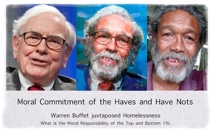 Abstract Realism Juxtaposed Warren Buffett juxtaposed Homelessness, "Moral Commitment of the Haves and Have Nots"  by San Francisco artist Donald Rizzo