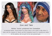 Abstract Realism Juxtaposed paintings Mother Teresa juxtaposed Kim Kardashian, "Give and Take" by San Francisco artist Donald Rizzo