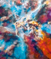 Spark a painting by San Francisco gay artist Donald Rizzo. Abstract verism in kaleidoscopic visions of vibrant colors.