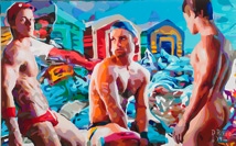 Gay Male Art paintings "Who let the Dogs Out" by San Francisco artist Donald Rizzo. Donald Rizzo paints kaleidoscopic visions of vibrant colors.